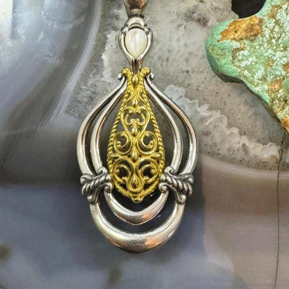 Carolyn Pollack Sterling & Brass Mother of Pearl Decorated Enhancer Pendant - Picture 6 of 10